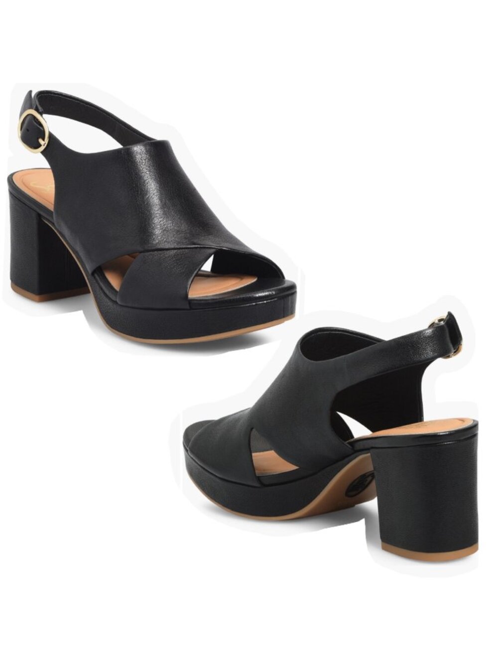 Sofft Liv Slingback Block Heel Sandals Black Leather Platforms Women Size 11